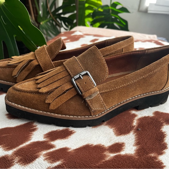 FRANCO SARTO Brown Suede Loafers with Fringe Detail - Picture 2 of 8